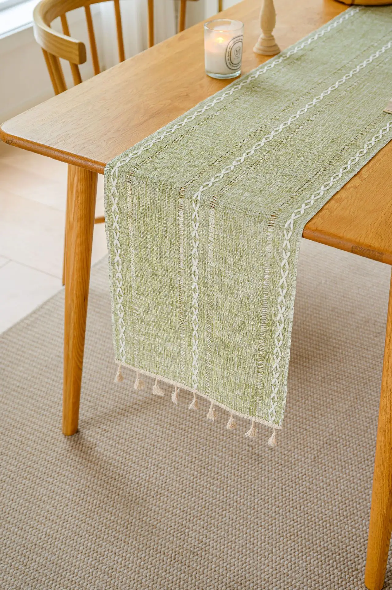 

Sage green Linen Table Runner Farmhouse Rustic Table Runners with Tassels for Dining Kitchen Coffee Party Dresser Decoration