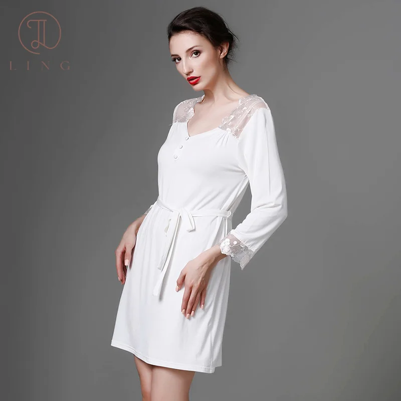 

Кружевные короткие ночные рубашки Ling, 100% чистый хлопок, летняя стильная женская одежда для сна, платье-комбинация с поясом, женская одежда для сна, Халат