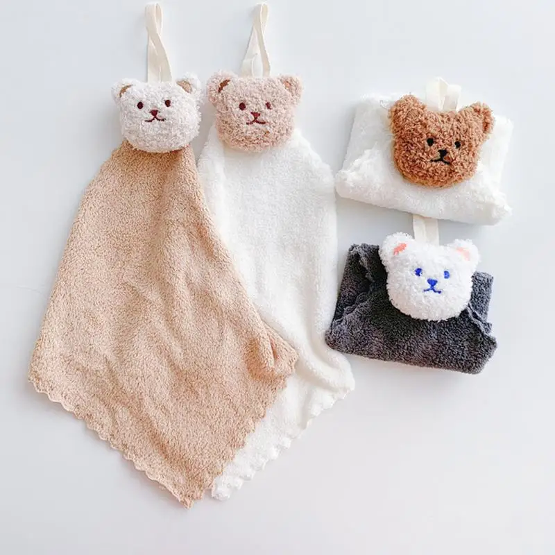 

Cute Bear Hand Towel Soft Highly Absorbent fingertip Bath Towels Animal shaped Wash cloths for kids kitchen bathroom accessories