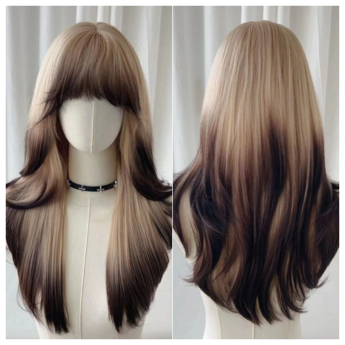 

Wig Headband Wig Big Waves Siamese Cat Gradient Long Curly Hair Air Bangs Imitation Full Real Human Hair Cosplay Wig