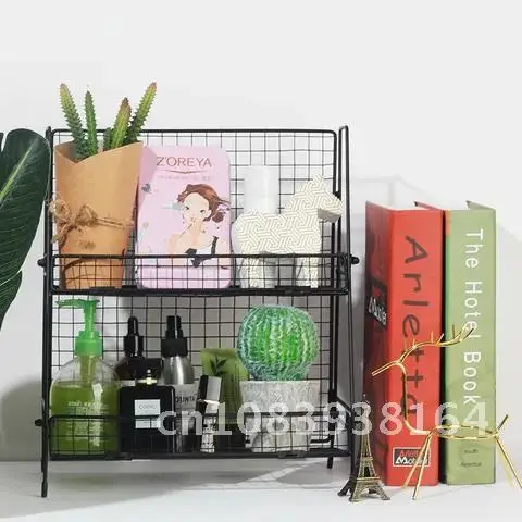 

Iron Double Layer Storage Basket Multi Functional Kitchen Bathroom Garden Desktop Metal Black And White Display Rack