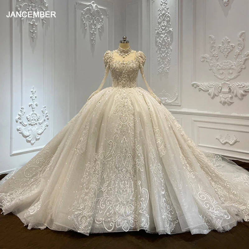 

Jancember Gorgeous Princess Wedding Gown For Bride 2024 Organza High Neck Chapel Train Backless Beading Vestido De Noiva LSCJ05