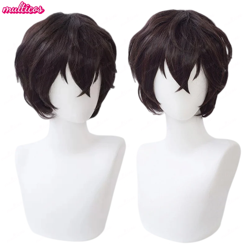 

Anime Bungo Stray Dogs Wigs Dazai Osamu Cosplay Wig Short Brown Curly Heat Resistant Hair Cosplay Costume Wig + Wig Cap