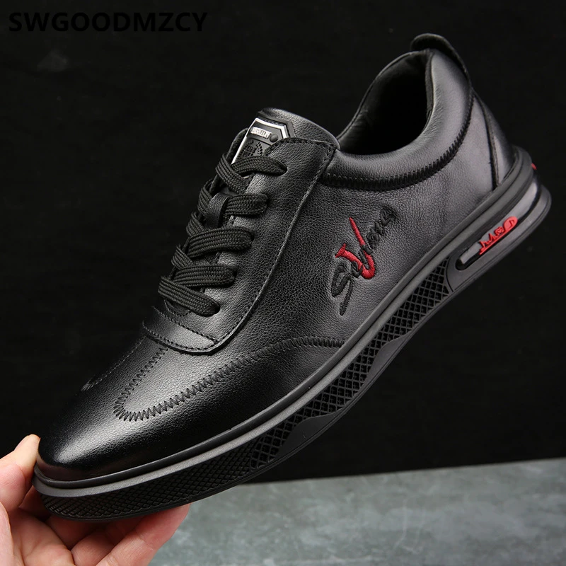 

Man Shoes Leather Genuine Mens Trainers Fashion Black Sneakers Designer Shoes Men High Quality Luxury Shoes Mannen Schoenen