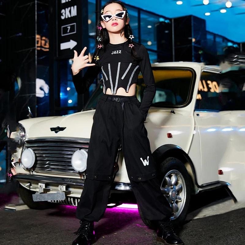Children Clothing Black Crop Tops Hiphop Pants Outfits For Girls Jazz Dance Costumes Performance Show Hip Hop Rave Clothes
Children Clothing Black Crop Tops Hiphop Pants Outfits For Girls Jazz Dance Costumes Performance Show Hip Hop Rave Clothes