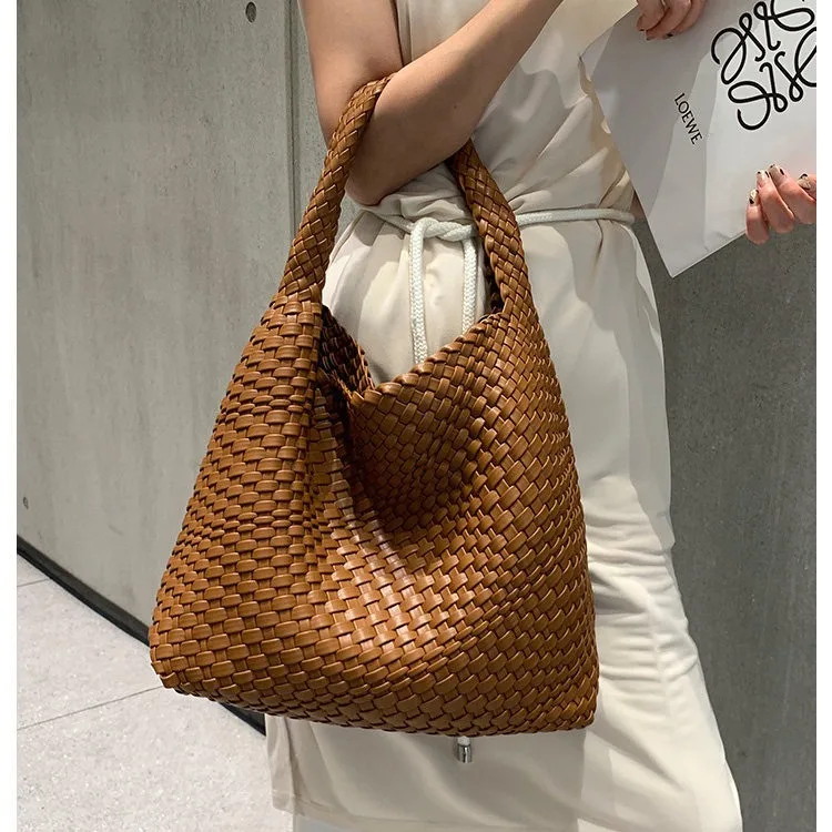 

Woven Bag for Women Vegan Leather Weave Tote Bag Large Summer Beach Travel Handbag and Purse Handmade ladies Shoulder Bag