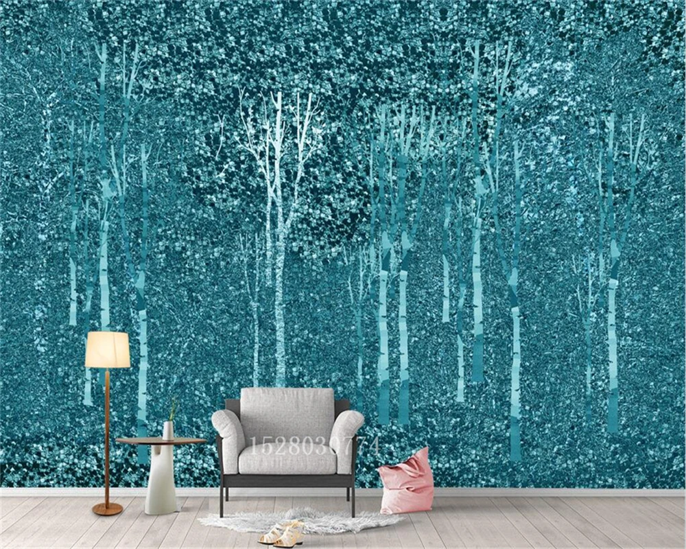 

Пользовательские обои 3d атмосфера современный минималистский голубые Деревья абстрактная роспись гостиная ресторан отель фон стены фотообои