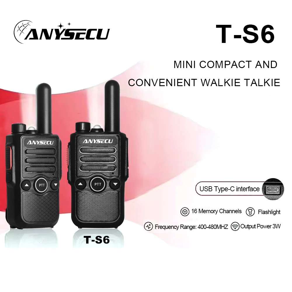 

ANYSECU T-S6 3W Walkie Talkie UHF 400-480MHz Vibration Portable Radio Transmitter with 16 Memory Channels Vox Function