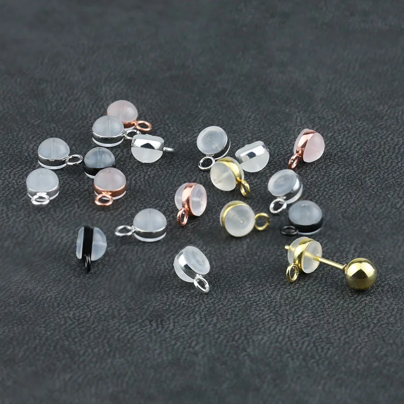 

10pcs/lot Ear Back Stoppers with Stainless steel Hanging Ring Hamburger Ear Plugs For Jewelry Making DIY Earring Accessorie
