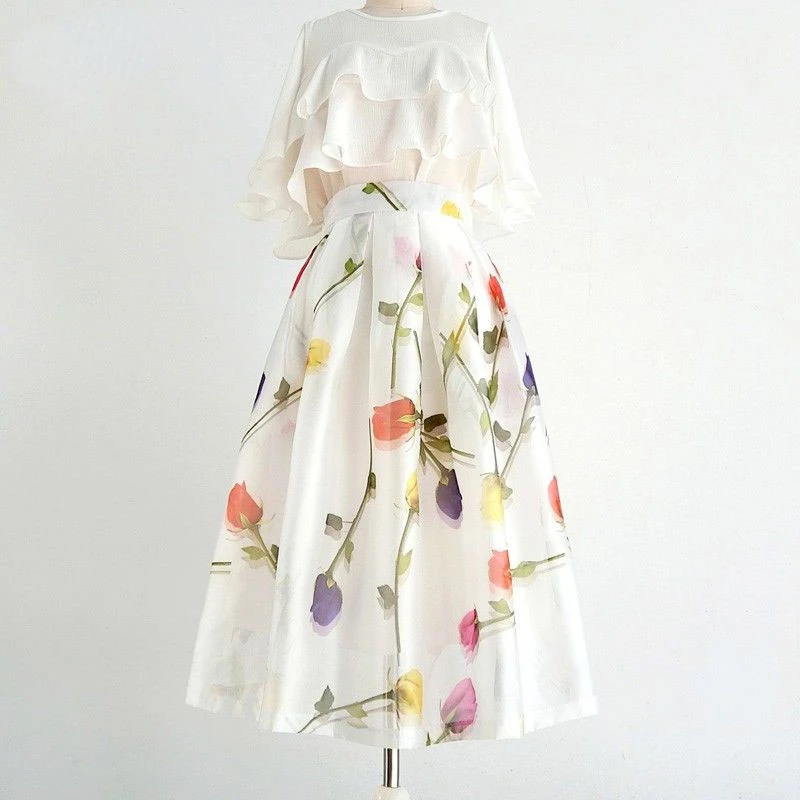 Fashion Elegant Women High Waist Ball Gown Skirt Casual Summer Korean Loose A-Line Floral Printed Skirt Female Clothing New M44
Fashion Elegant Women High Waist Ball Gown Skirt Casual Summer Korean Loose A-Line Floral Printed Skirt Female Clothing New M44