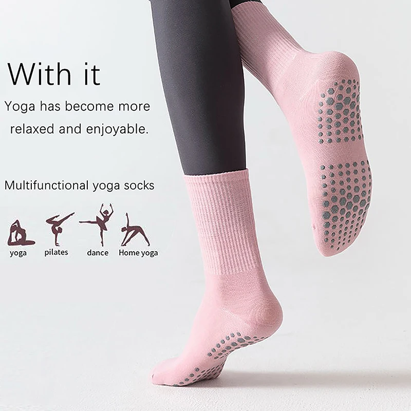 

1 пара, хлопковые дышащие носки до середины икры для йоги, однотонные полосатые нескользящие спортивные носки, носки для пилатеса, тренировочные носки