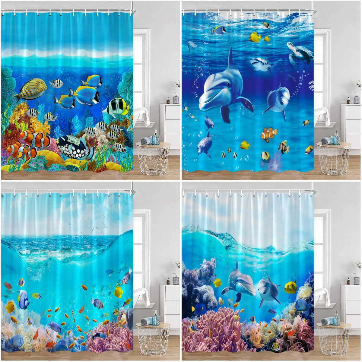 Ocean Animals Shower Curtains Undersea Tropical Fish Dolphins Coral Under Sea Home Decorations Summer Bath Curtains with Hooks 
Ocean Animals Shower Curtains Undersea Tropical Fish Dolphins Coral Under Sea Home Decorations Summer Bath Curtains with Hooks