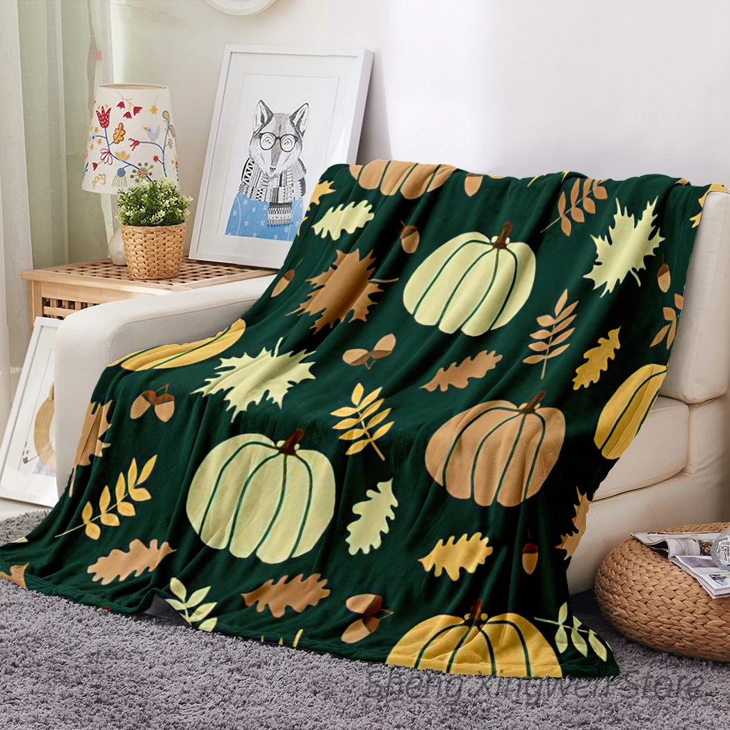 

Maple Leaf Oak Leaves Pumpkin Pattern Fleece Blanket Fluffy Cozy Soft Flannel Bed Throw Blankets Warm for Sofa Cover Home Decor