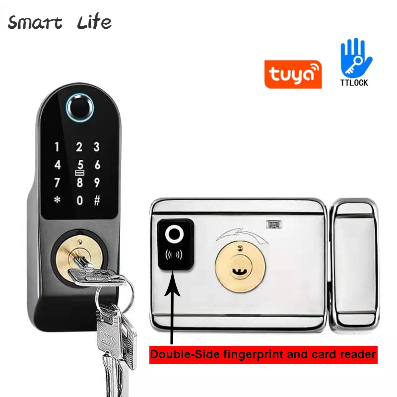 Tuya Smart Door Lock Double Side Fingerprint Lock Waterproof Security Home Lock Digital Password/RFID/Keyless Entry Door Lock 
Tuya Smart Door Lock Double Side Fingerprint Lock Waterproof Security Home Lock Digital Password/RFID/Keyless Entry Door Lock