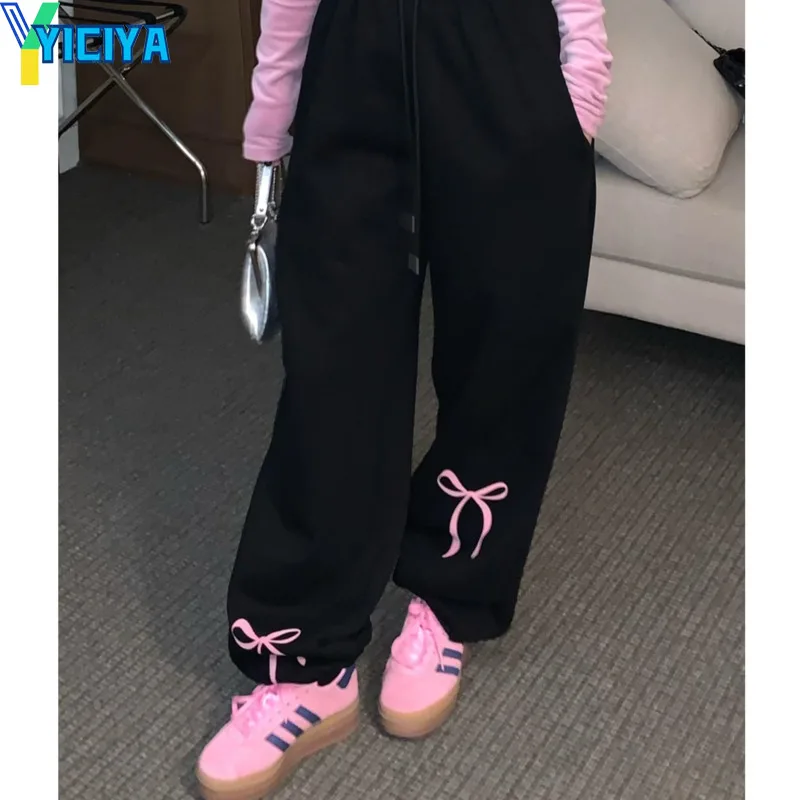 

YICIYA y2k style Bow knot Pants STRAIGHT Sweatpants Women Full Length baggy pant high street New outfits casual trousers 2024