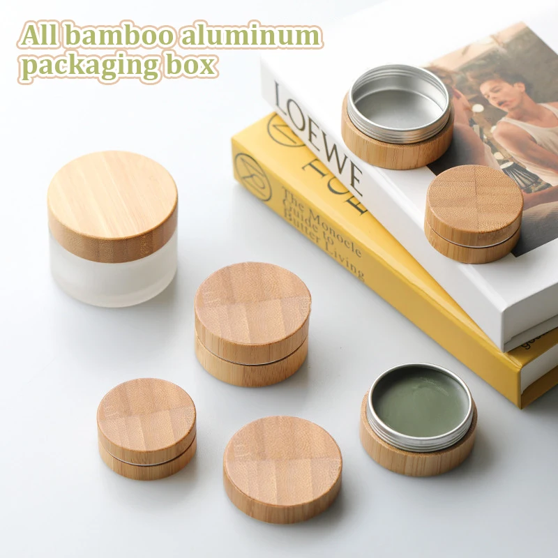 

Bamboo Cosmetic Container Aluminum Cream Bottle Lip Balm Makeup Skincare Container Refillable Lotion Jar Empty Cosmetic Box