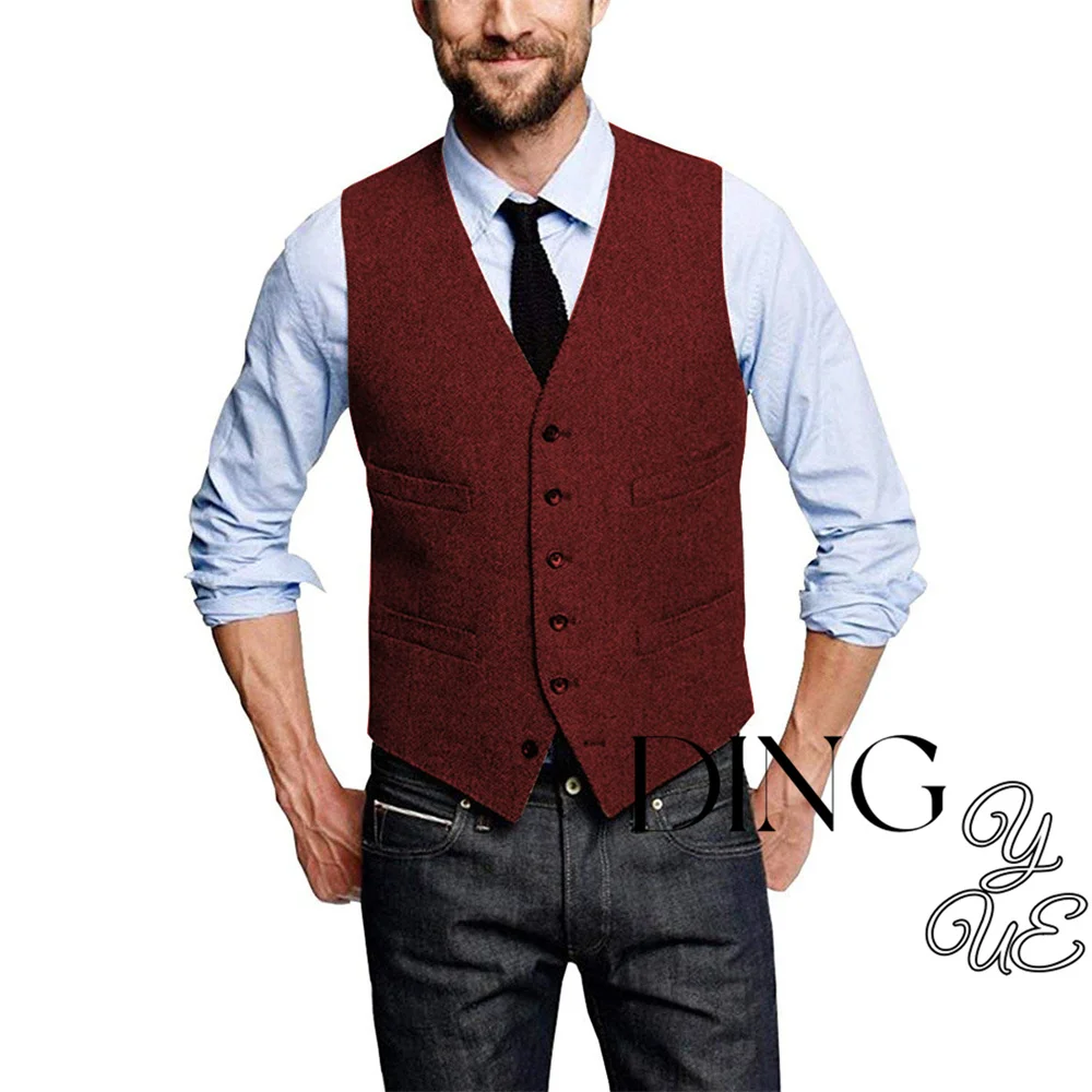 

Men's Suit Vest Single Breasted Woolen Mens Vests Herringbone Waistcoat Jacket Slim Fit Casual Formal Business chaleco hombr