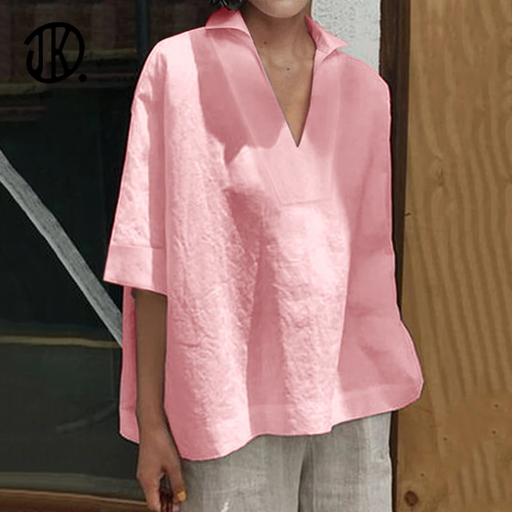 Casual Spring Autumn Women V-neck Tops Solid Color Cotton And Linen T-shirts Oversized 5XL T Shirts All Match Lapel Fashion Tops
Casual Spring Autumn Women V-neck Tops Solid Color Cotton And Linen T-shirts Oversized 5XL T Shirts All Match Lapel Fashion Tops