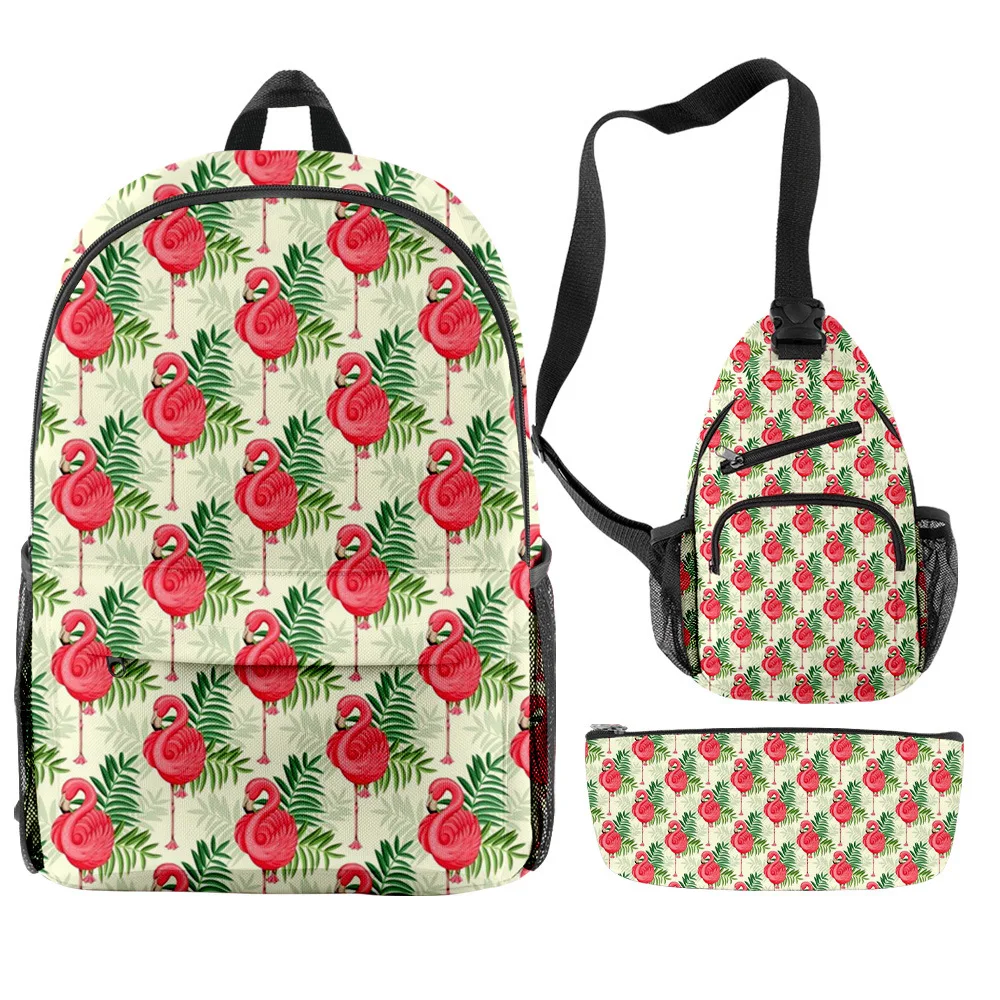 

Creative Fashion Novelty Flamingo 3D Print 3pcs/Set pupil School Bags Travel Laptop Backpack Chest Bag Pencil Case