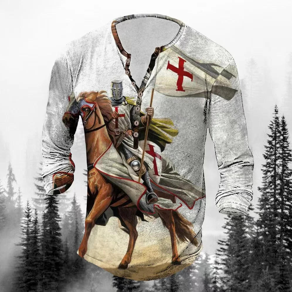 Vintage Men's T-shirt Cotton Shirt Templar Knight Graphic T Shirts 3D Printed V-Neck Long Sleeve Tees Oversized Man Clothing Top 
Vintage Men's T-shirt Cotton Shirt Templar Knight Graphic T Shirts 3D Printed V-Neck Long Sleeve Tees Oversized Man Clothing Top