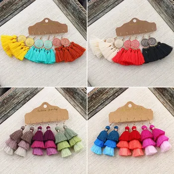 여성용 보헤미안 컬러 태슬 댕글링 귀걸이, 여아용 파고다 선풍기 댕글링 귀걸이, 귀걸이, 여성용 그물 흐름 패션 주얼리 상품 이미지