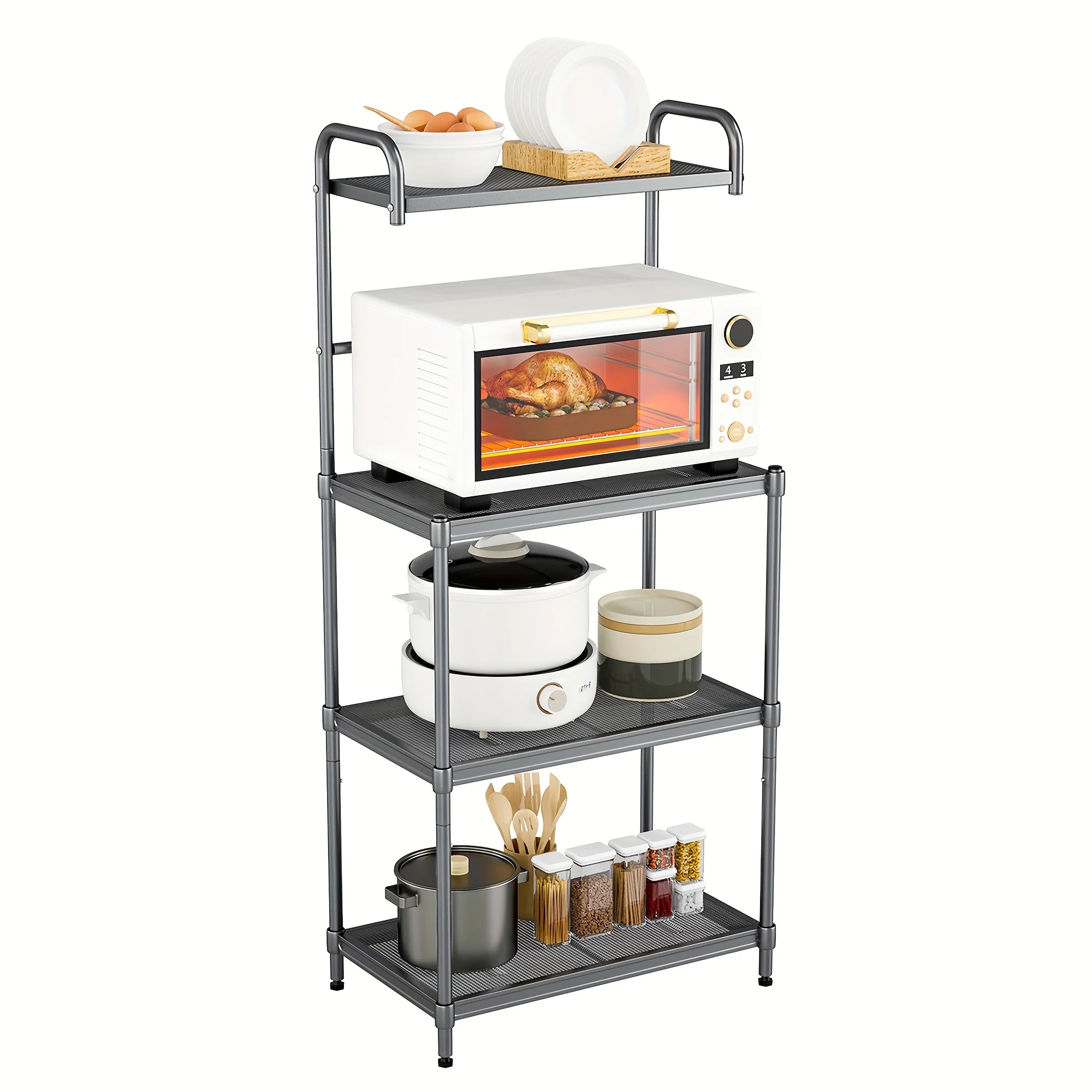 

1pc Versatile 4-Tier Kitchen Organizer Rack - Space-Saving Bread & Microwave Stand - Multiuse Storage for Home & Restaurant Sit