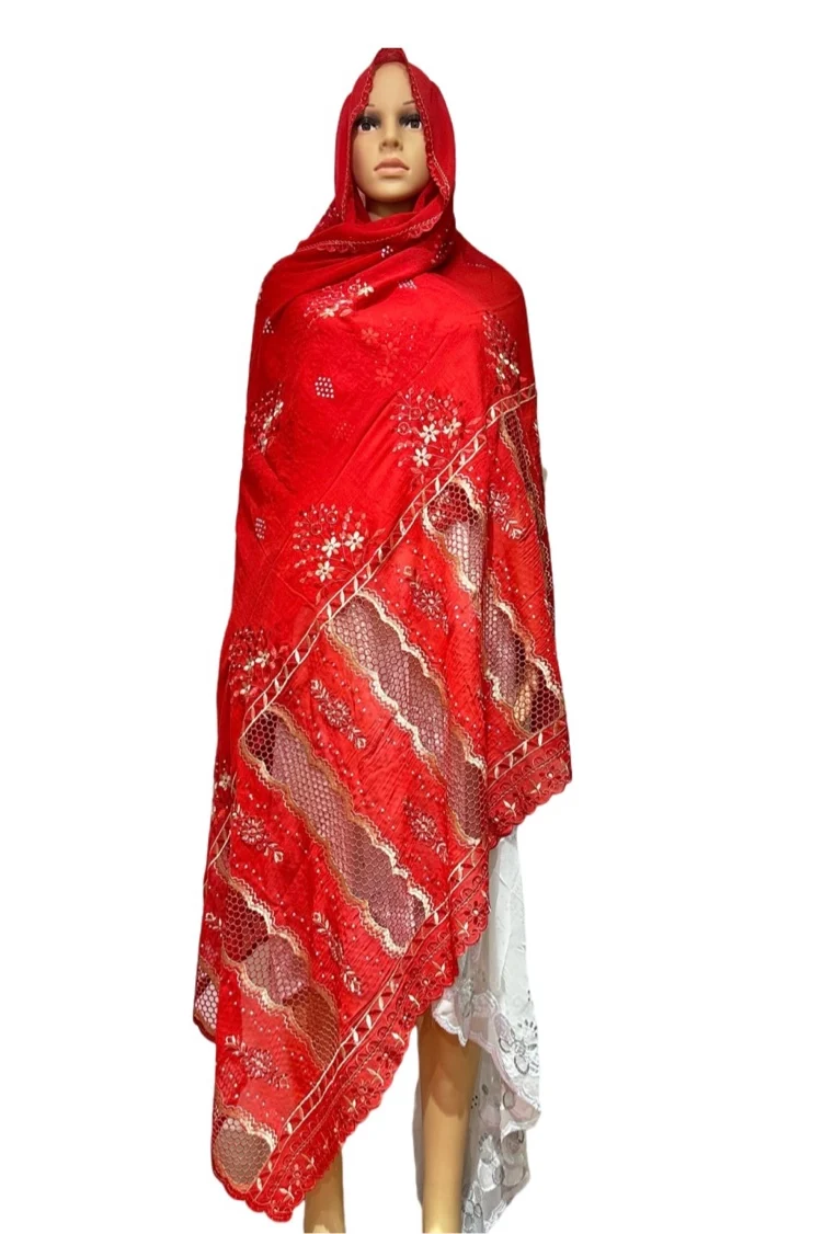 

2024 l;uxury best Muslim 100% Cotton Dubai Pitch Color Scarf Hijab Headtie Turban Scarf Circle Embroidery Big Size Cotton Shawls