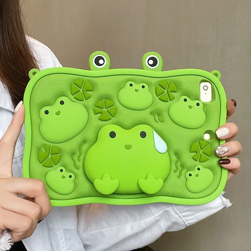 

Frog Fold Stand Silicone Tablet Laptop Case For Apple iPad 10.9 5th 6th 9.7 Air4 Air5 Pro11 10.2 Air3 10.5 Mini 6 8.3 12345 7.9