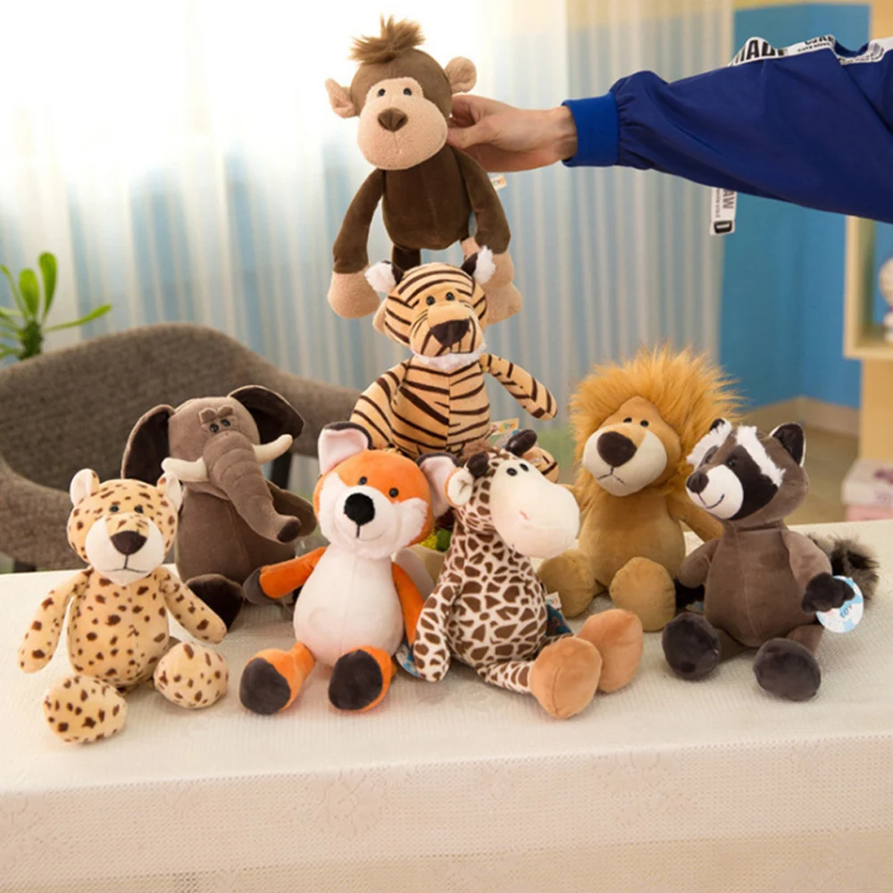 

Милые мягкие плюшевые игрушки, слон, жираф, енот, лиса, Лев, тигр, обезьяна, собака, лес, животные, мягкие куклы, подарки для детей