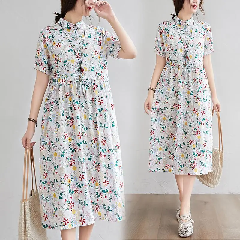 2024 Summer Women New Long Floral Print Dress Female Short Sleeve Loose Vestidos Ladies Turn Down Collar A-line Dresses V87
2024 Summer Women New Long Floral Print Dress Female Short Sleeve Loose Vestidos Ladies Turn Down Collar A-line Dresses V87