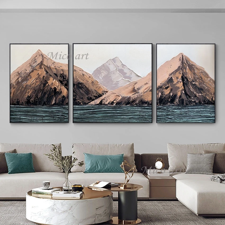 

3PCS Mountain Lake Natural Scenery Wall Picture Art Canvas For Home Decoration Unframed Hand-painted Abstract Oil Paintings