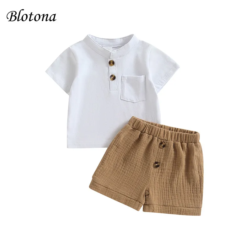 Blotona Baby Boys Shorts Set, Short Sleeve Stand Collar T-shirt with Elastic Waist Cotton Linen Shorts Summer Outfit 3-24Months
Blotona Baby Boys Shorts Set, Short Sleeve Stand Collar T-shirt with Elastic Waist Cotton Linen Shorts Summer Outfit 3-24Months