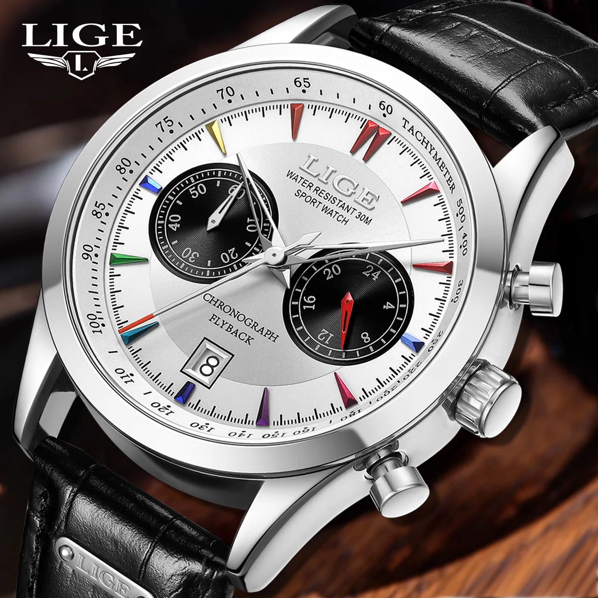 

New Mens Watches LIGE Top Brand Luxury Leather Casual Date Quartz Watch Men's Sport Waterproof Clock Watch Relogio Masculino+Box