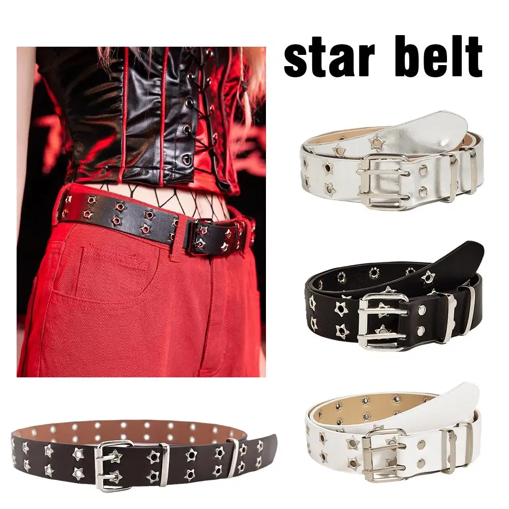 

Ремень в стиле панк для мужчин и женщин, Модный Регулируемый двубортный пояс с металлической кожаной пряжкой в форме звезды, D4g4