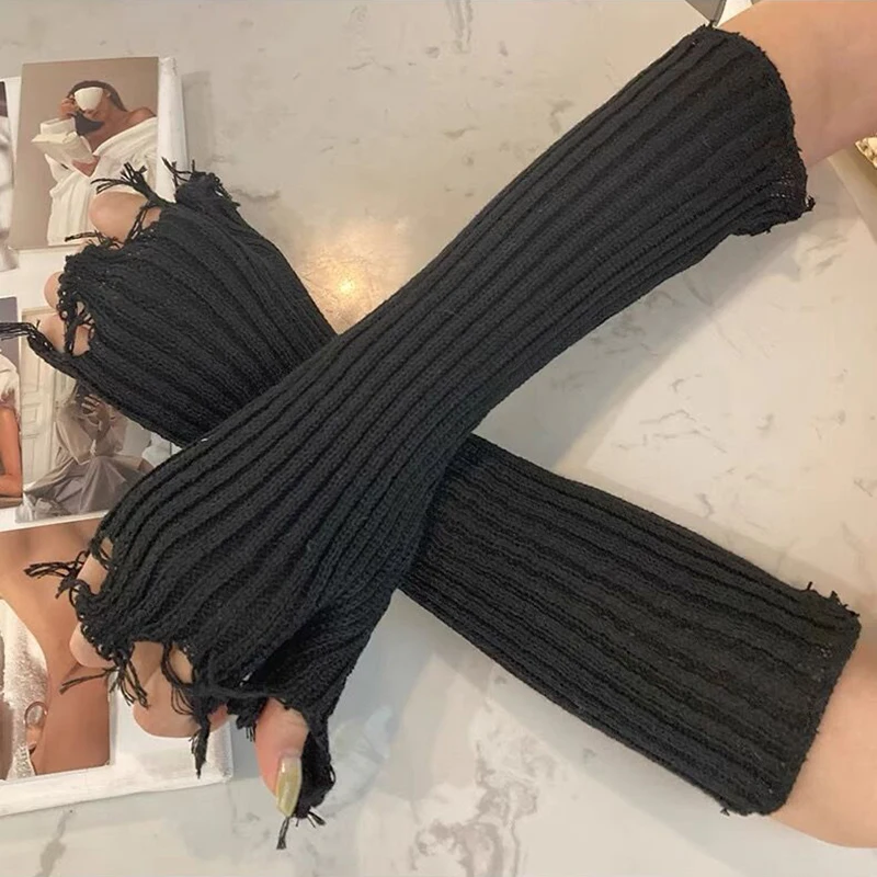 Punk Knitted Ripped Oversleeves Women Hollowed Out Long Fingerless Gloves Soft Gothic Arm Cover Sleeve Tattered Broken Mittens
Punk Knitted Ripped Oversleeves Women Hollowed Out Long Fingerless Gloves Soft Gothic Arm Cover Sleeve Tattered Broken Mittens