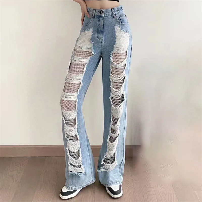 2023 Summer New Mesh Splicing Cotton Distressed Women's Jeans Korean Fashion Low Waist Women's Pants y 2k Vintage Straight Pants
2023 Summer New Mesh Splicing Cotton Distressed Women's Jeans Korean Fashion Low Waist Women's Pants y 2k Vintage Straight Pants