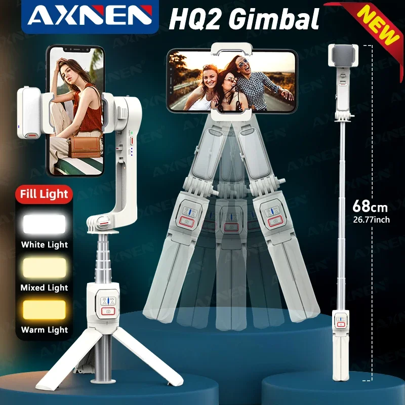 

NEW AXNEN HQ2 Handheld Gimbal Cellphone Stabilizer Selfie Stick Tripod with Fill Light Telescopic Rod Monopod for iPhone Android