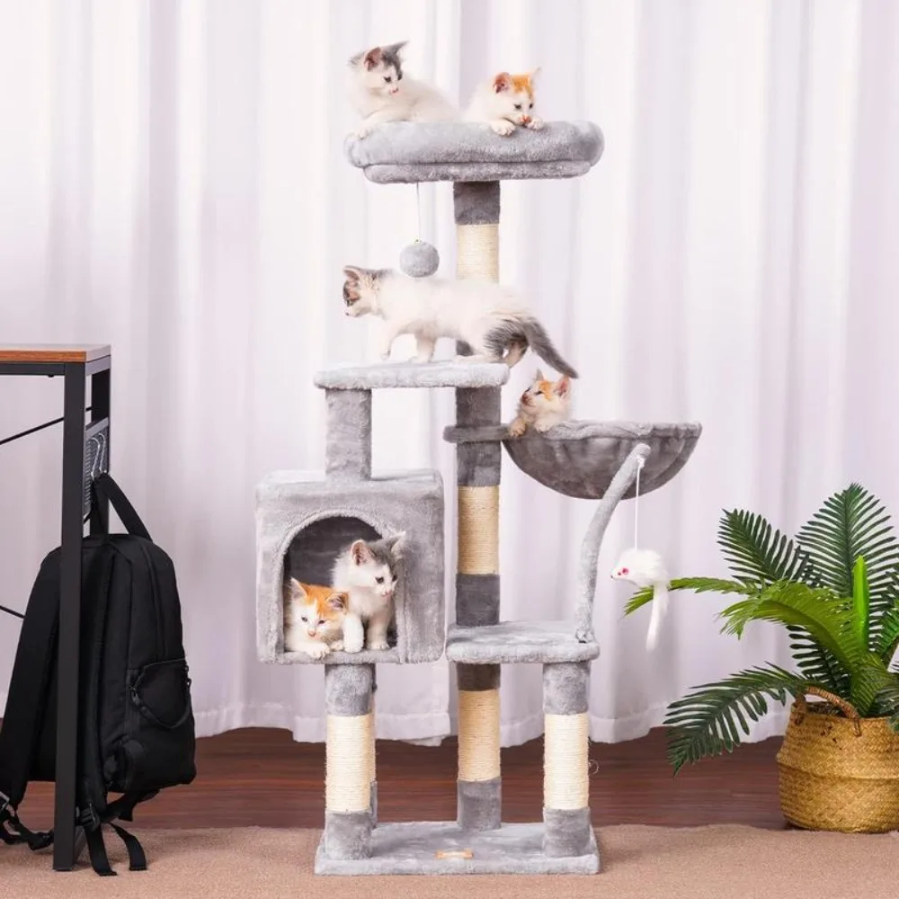 

Cat Tree with Toy, Cat Tower condo, Cat House with Padded Plush Perch, Cozy Hammock and Sisal Scratching Posts,Freight Free