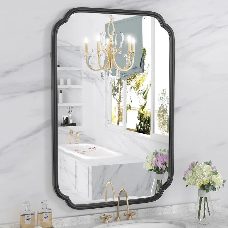

Bathroom Vanity Mirrors for Over Sink 24" x 36" Modern Rounded Corner Rectangle Mirror with Non-Rusting Iron Metal Framed