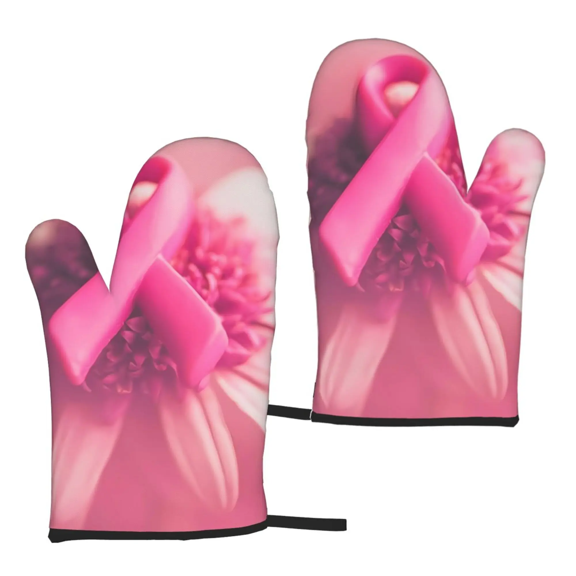 

Pink Bow Sunflower Breast Cancer Microwave Gloves Oven Mitts 2 Sets for Women Bbq Gloves Cooking Grilling Baking One Size