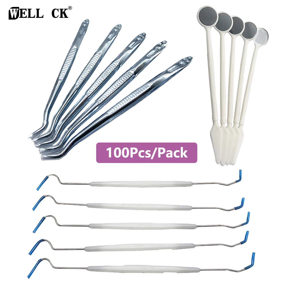 WellCK 100pcs Dental Reflector Mirror Dental Dentist Prepared Tool Set Probe Tooth Care Kit Instrument Tweezer Hoe Sickle Scaler
WellCK 100pcs Dental Reflector Mirror Dental Dentist Prepared Tool Set Probe Tooth Care Kit Instrument Tweezer Hoe Sickle Scaler