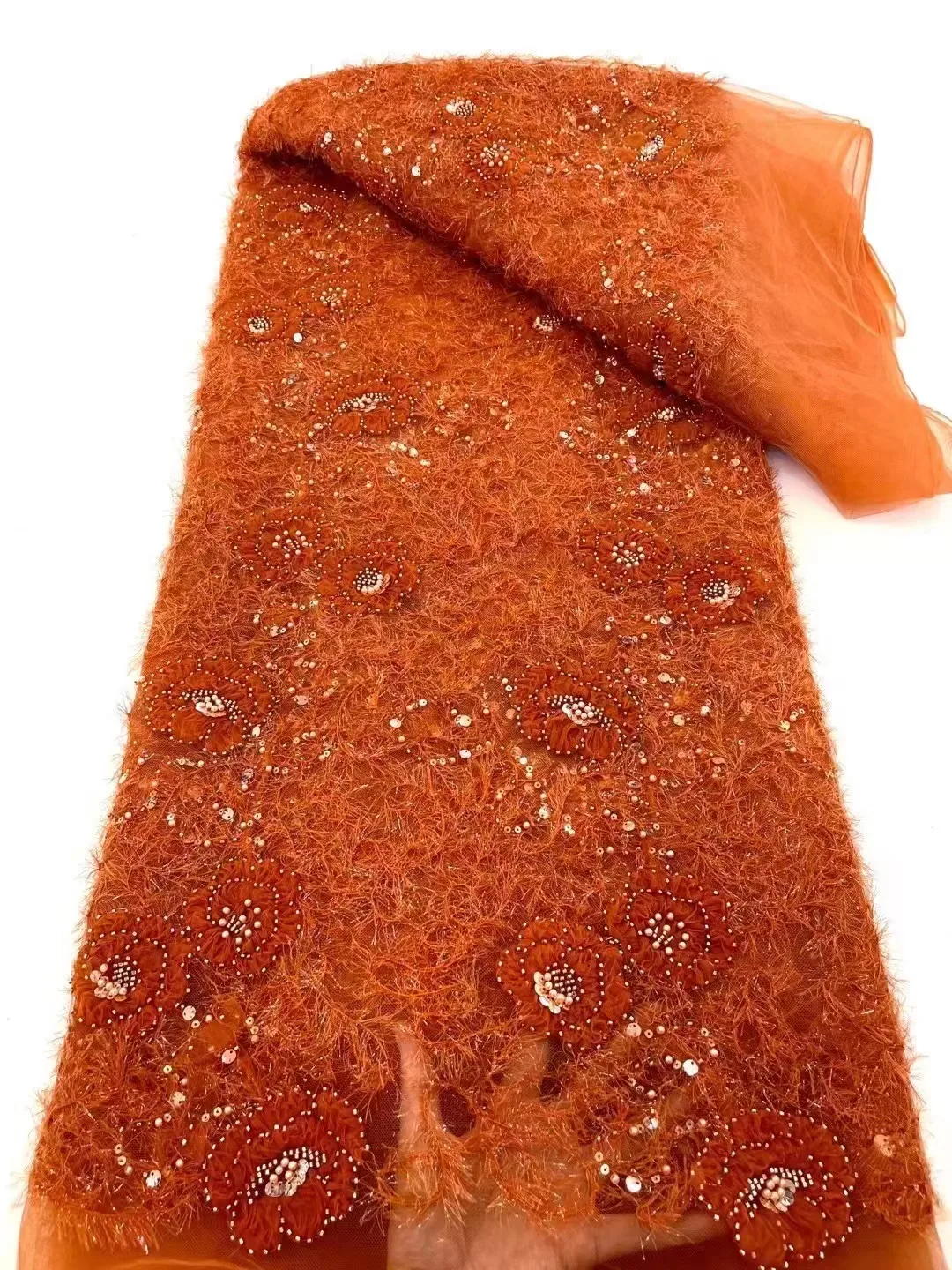 French Sequins Lace Fabric Handmade 2023 Orange High Quality Embroidered African Beaded Net Mesh Lace Fabric For Women Sewing
French Sequins Lace Fabric Handmade 2023 Orange High Quality Embroidered African Beaded Net Mesh Lace Fabric For Women Sewing