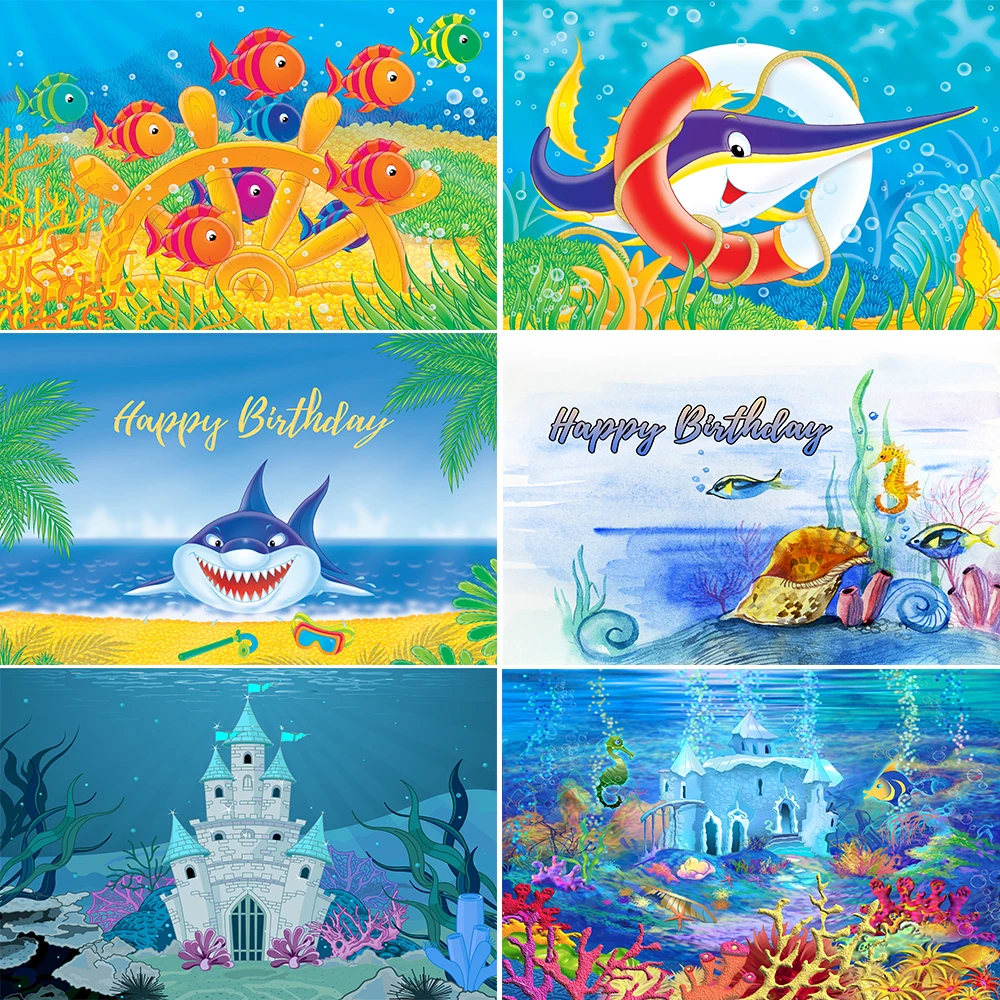 

Underwater World Seabed Aquarium Ocean Baby Birthday Party Backdrop Portrait Photocall Photography Background for Photo Studio