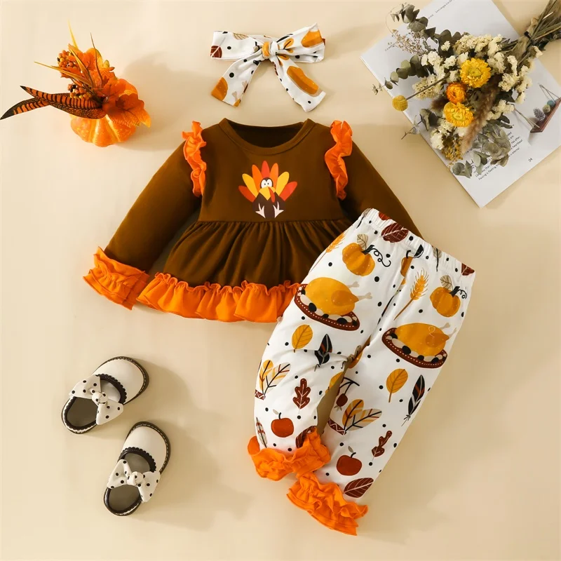 0-3Y Baby Girls Outfits Toddler Thanksgiving Turkey Print Long Sleeve Sweatshirt and Pants Headband Set Infant 3 Piece Suits
0-3Y Baby Girls Outfits Toddler Thanksgiving Turkey Print Long Sleeve Sweatshirt and Pants Headband Set Infant 3 Piece Suits