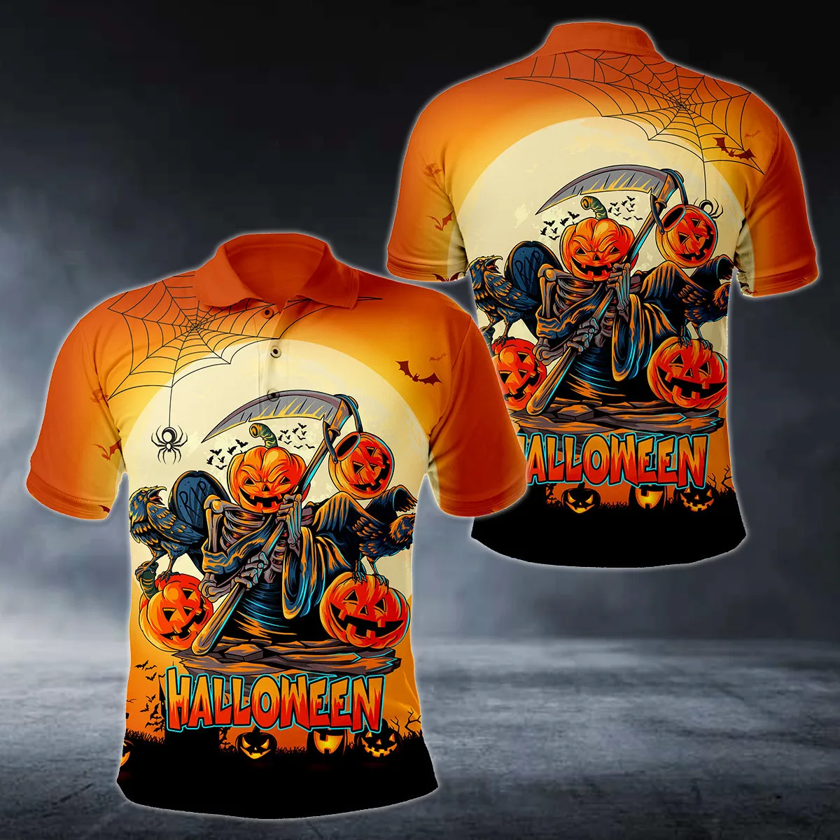 Angel Of Death Halloween Pumpkin Head With Crow 3D Printed Fashion Men's Polo Shirts Summer Casual short sleeve Polo shirt PLP26
Angel Of Death Halloween Pumpkin Head With Crow 3D Printed Fashion Men's Polo Shirts Summer Casual short sleeve Polo shirt PLP26