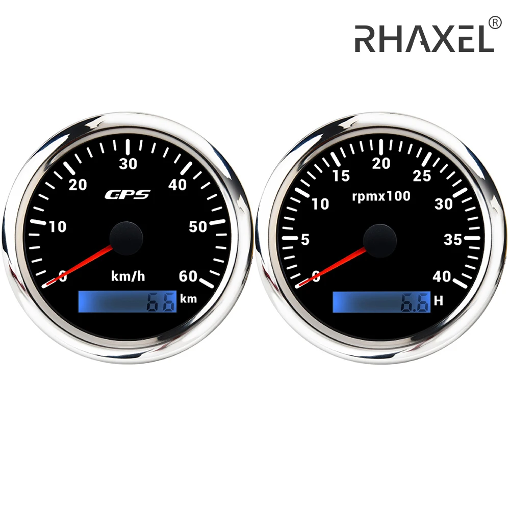 

RHAXEL Gauge Kit 3 3/8'' (85mm) Speedometer GPS 60km/h Tachometer 4000RPM with Hour Meter Total Mileage 12V 24V Backlight for RV