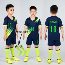 Boys Football Jersey tracksuit Child Soccer Sports Uniforms Kids Play Ball Sportswear Kits vest childrens football suit Socks 1