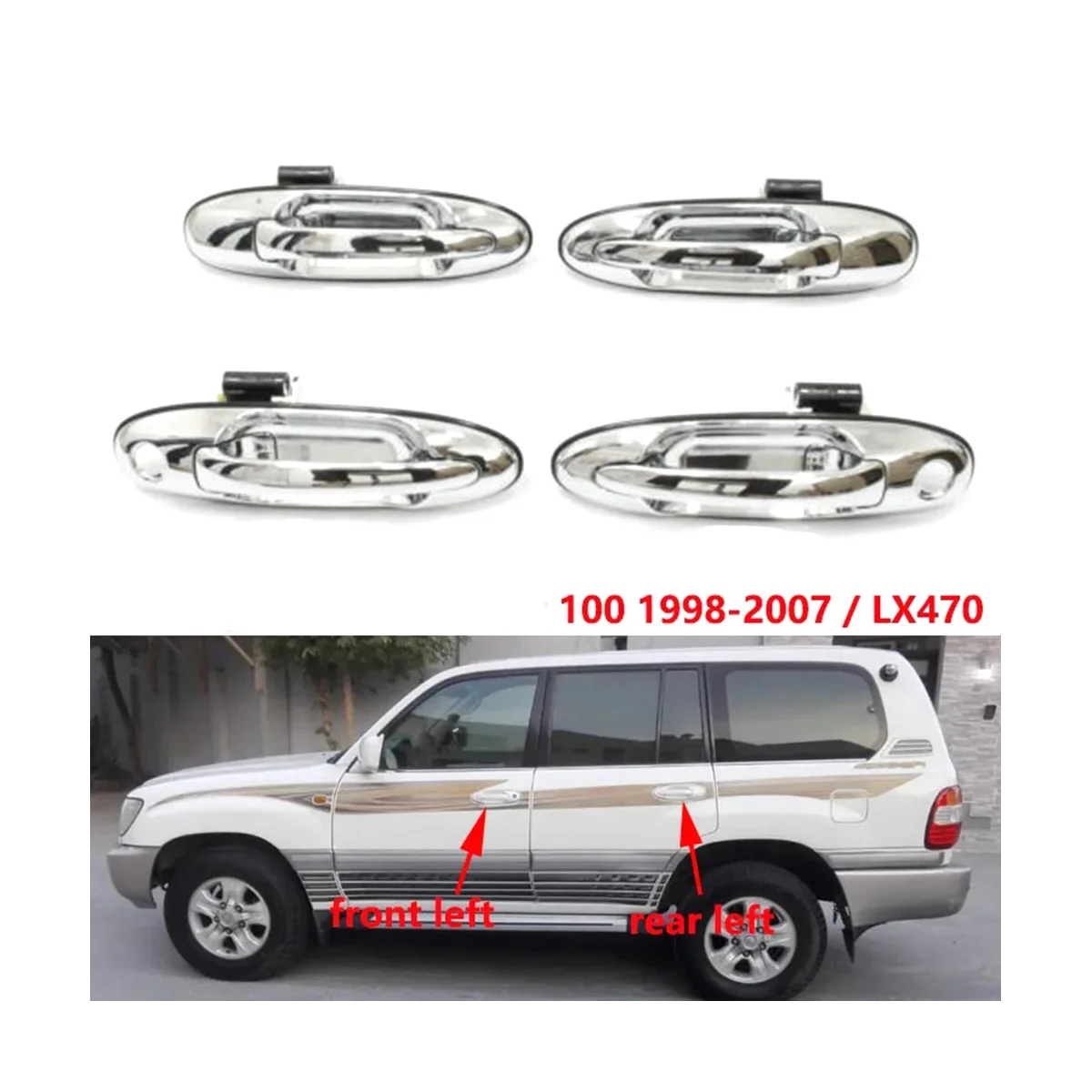 4Pcs for Toyota Land Cruiser LC100 4500 4700 1998-2007 Car Front Rear Left Right Exterior Outside Door Handle
4Pcs for Toyota Land Cruiser LC100 4500 4700 1998-2007 Car Front Rear Left Right Exterior Outside Door Handle
