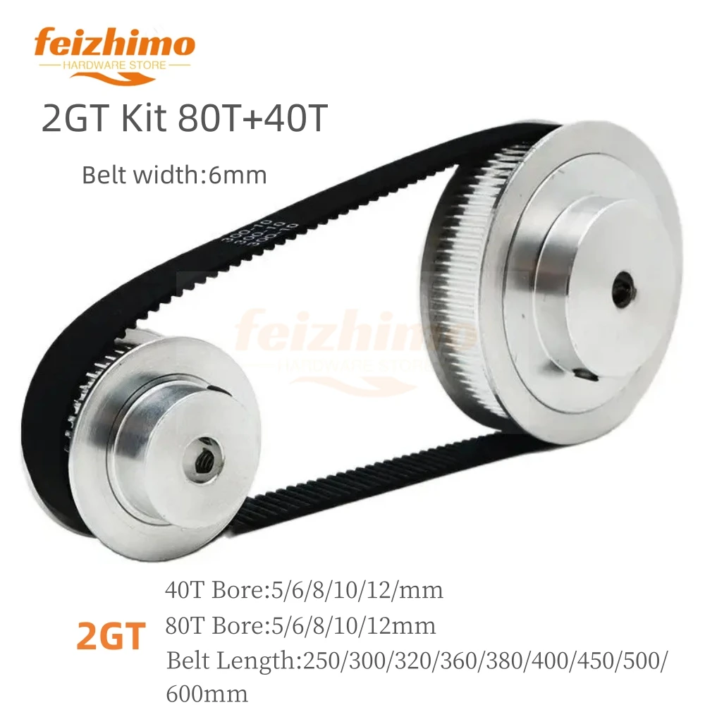 

2GT Timing Pulley Set, GT2 Synchronous Wheel 80T 40T With A Width Of 6mm Synchronous Wheel For 3D Printer Transmission Ratio 2:1