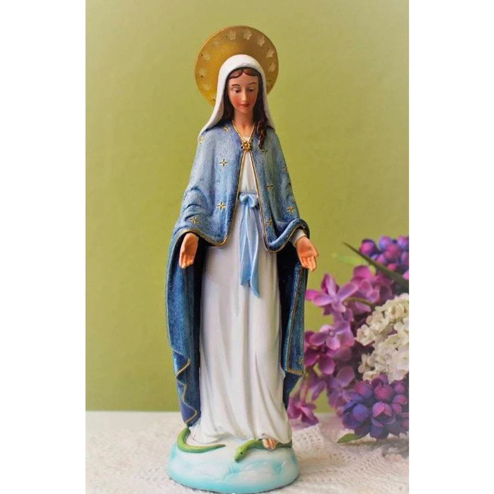 

22cmH Our Lady of Grace resin figure Virgin Mary Polyresin Craft Statue Catholic Religious Sculpture Indoor Outdoor Decor For